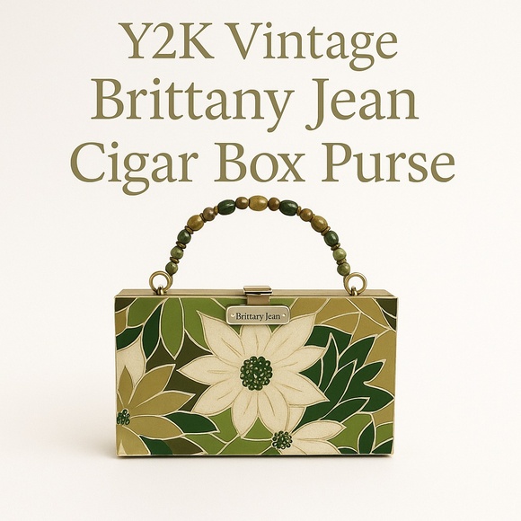 BRITTANY JEAN Y2K Handmade Upcycled Green Gold Floral Cigar Box Purse Retro - Picture 1 of 16